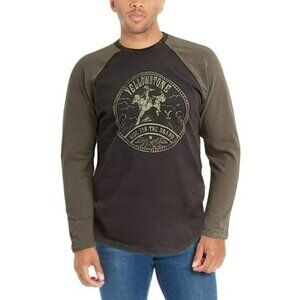 NWT Lucky Brand Men's Yellowstone Cowboy Graphic Print Raglan Long Sleeve Tee